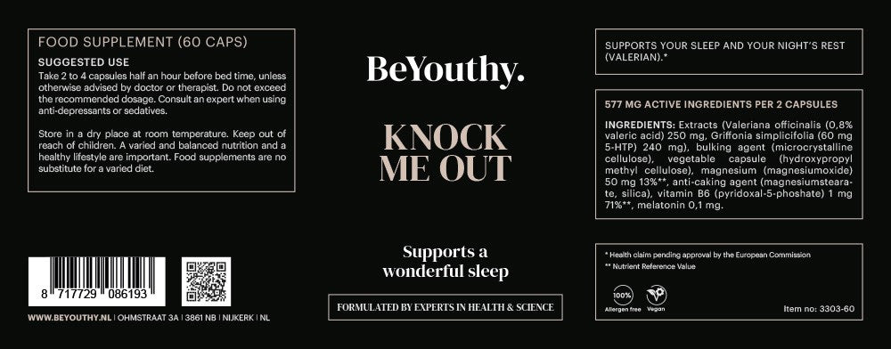 Knock me out: voor een goede nachtrust - Premium, natuurlijke supplementen van BeYouthy -  Shop nu op BeYouthy