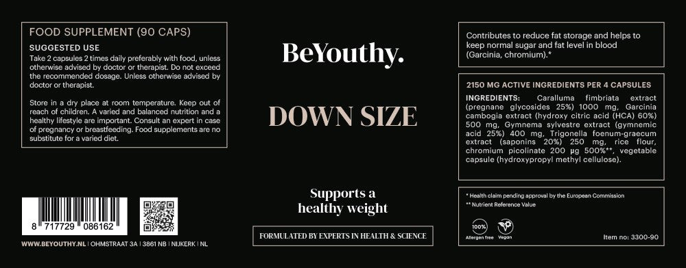 Down Size, afvallen op natuurlijke wijze - Premium, natuurlijke supplementen van BeYouthy -  Shop nu op BeYouthy
